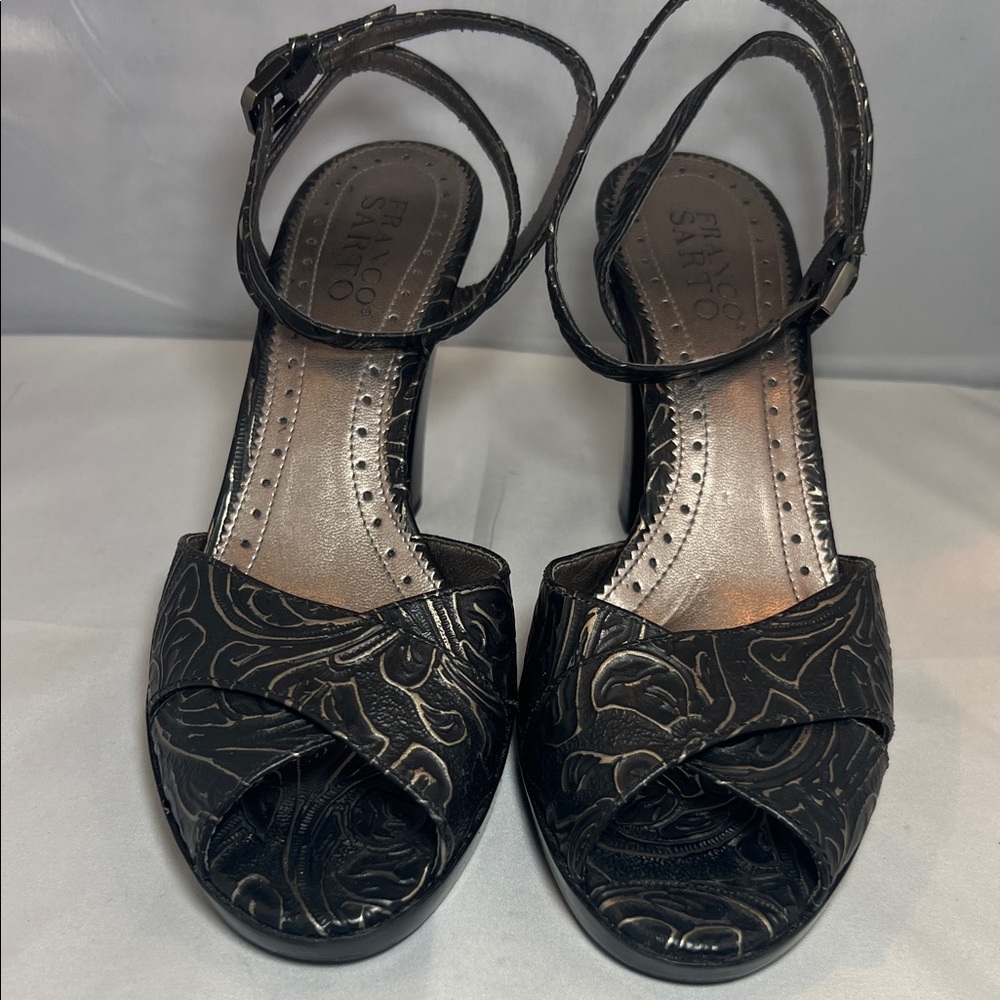 Franco Sarto Black Embossed Heels